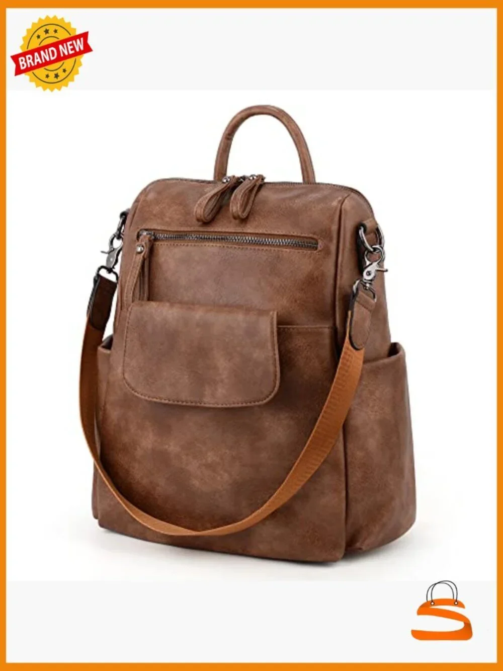 PU Washed Leather 3-Way Backpack Purse Large Capacity Rucksack